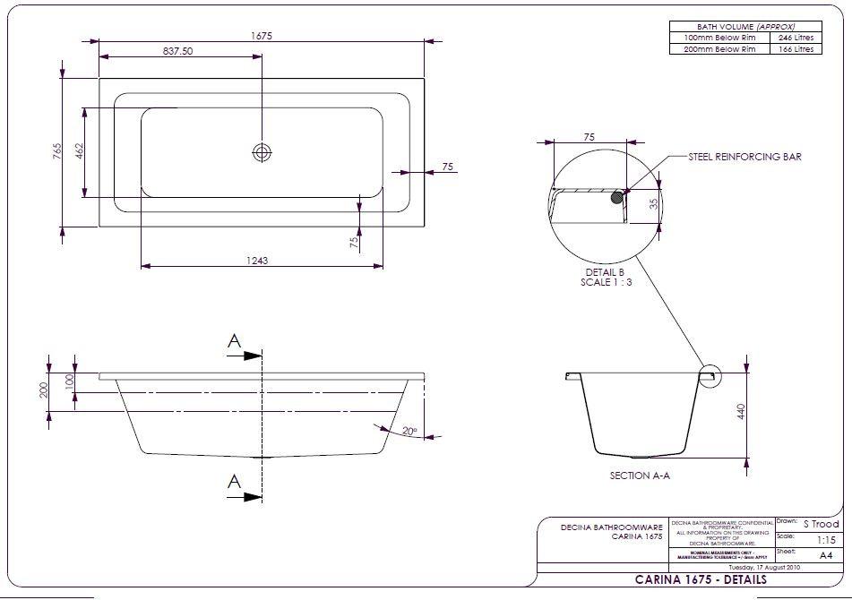 Decina Carina 1675mm Island Style Spa Santai 12 Jet Spa Bath Thrifty