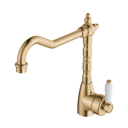 Fienza Eleanor Shepherds Crook Sink Mixer Urban Brass Ceramic Thrifty