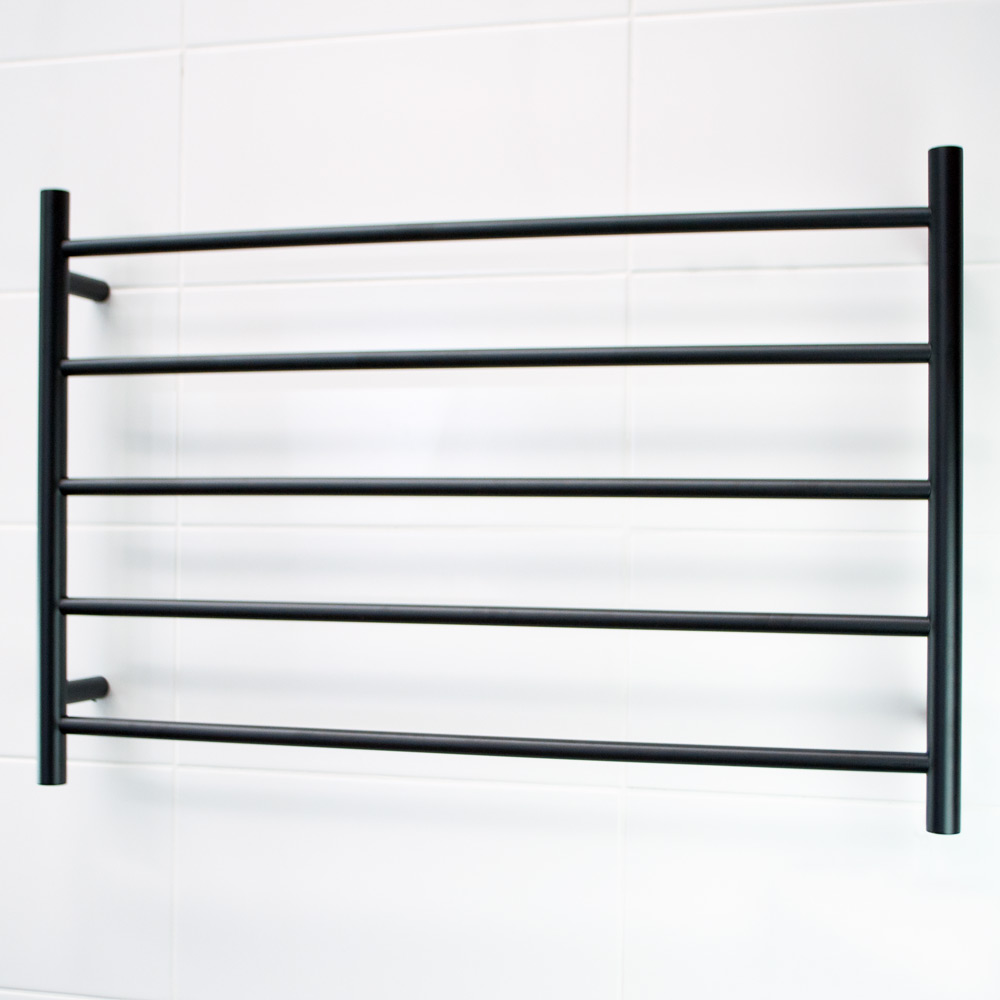 Radiant Heated Towel Rails Round Bar 950mm Matte Black Thrifty