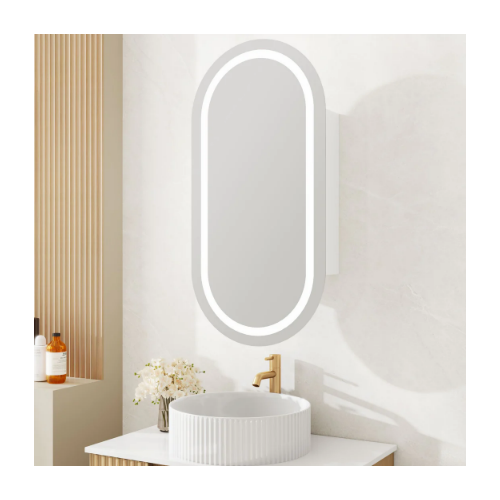 Mercio Athena 450 x 900mm LED Oval Wall-Hung Shaving Cabinet - Single Door AT-4590O-MW - Image 3