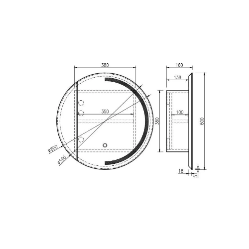 Mercio Athena 600mm LED Round Wall-Hung Shaving Cabinet - Single Door - Image 5