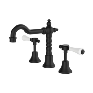 Fienza Lillian Lever Basin Set Matte Black with Ceramic White Handle