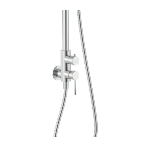 Fienza Kaya Wall Mounted Outdoor Twin Shower, Brushed Stainless Steel - Image 2