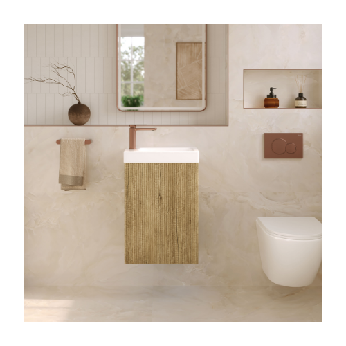 Fienza Denzel Minka 450 Wall-Hung Vanity No Overflow Scandi Oak - Image 2