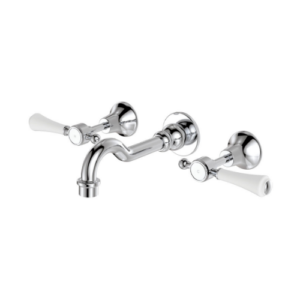 Fienza Lillian Lever Basin Bath Wall Set Chrome with Ceramic White Handle