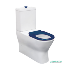 Fienza Delta Care Back-to-Wall Toilet Suite Gloss White with Blue Seat P-Trap