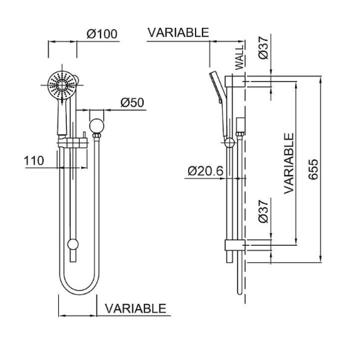 Methven Krome100mm Rail Shower Airstream 3 Function Chrome - Image 2