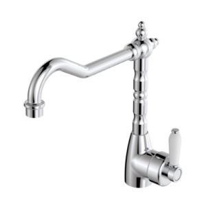 Fienza Eleanor Shepherds Crook Kitchen Sink Mixer Chrome White Handle