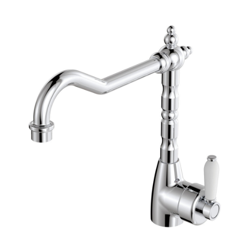 Fienza Eleanor Shepherds Crook Kitchen Sink Mixer Chrome White Handle