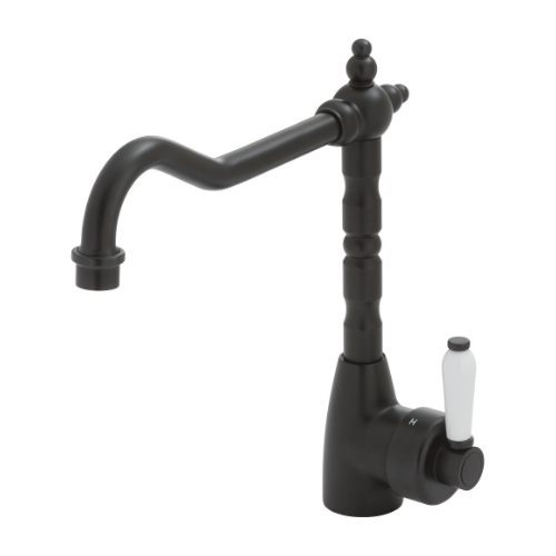 Fienza Eleanor Shepherds Crook Sink Mixer Matte Black Ceramic