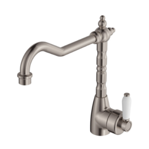 Fienza Eleanor Shepherds Crook Sink Mixer Brushed Nickel Ceramic