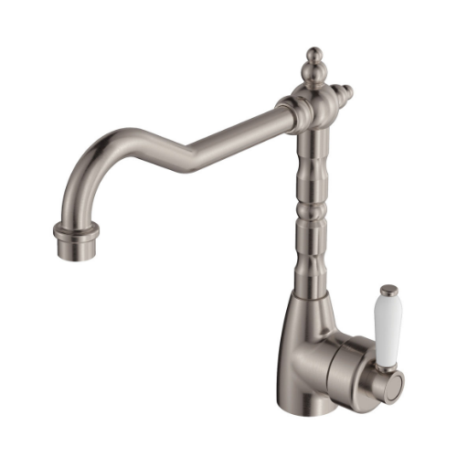 Fienza Eleanor Shepherds Crook Sink Mixer Brushed Nickel Ceramic