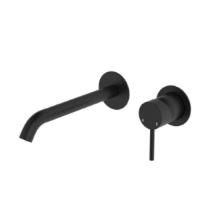 Fienza Kaya Basin Bath Wall Mixer Set Round Plates 200mm Outlet Matte Black