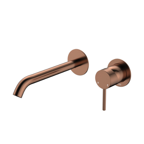 Fienza Kaya Basin Bath Wall Mixer Set Round Plates 200mm Outlet Brushed Copper