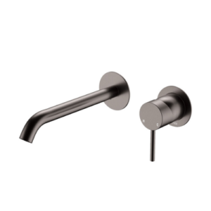 Fienza Kaya Basin Bath Wall Mixer Set Round Plates 200mm Outlet Gun Metal