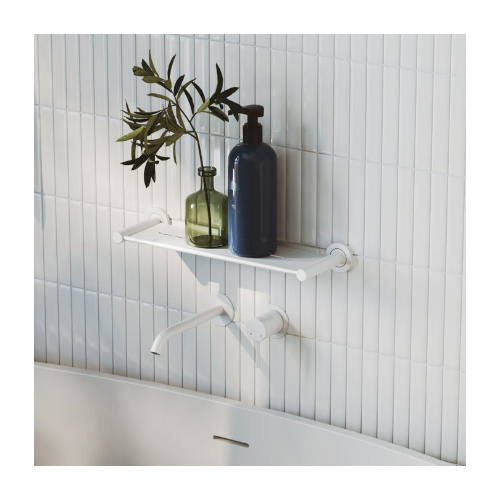 Fienza Kaya Basin Bath Wall Mixer Set Round Plates 200mm Outlet Matte White - Image 2