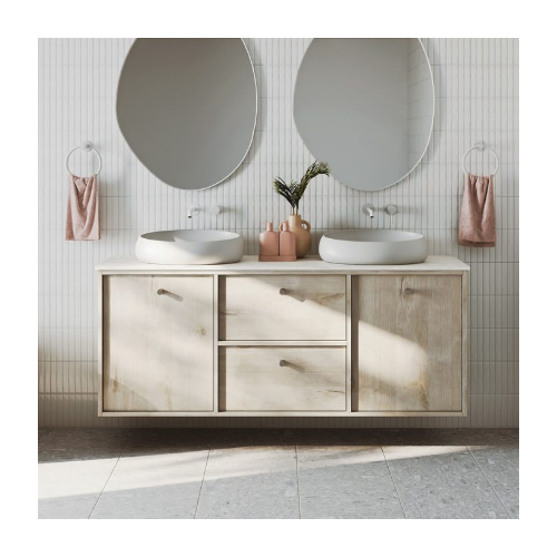 Fienza Kaya Basin Bath Wall Mixer Set Round Plates 200mm Outlet Matte White - Image 3