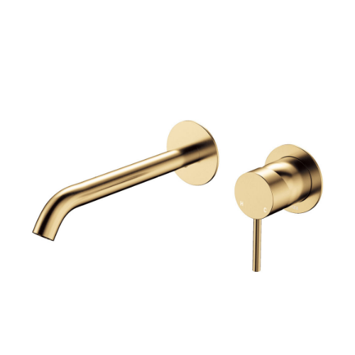 Fienza Kaya Basin Bath Wall Mixer Set Round Plates 200mm Outlet Urban Brass