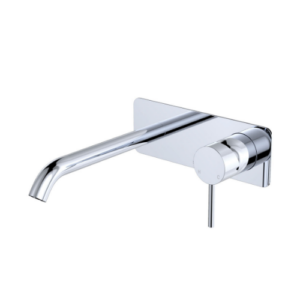 Fienza Kaya Basin Bath Wall Mixer Set Rectangular Plate 200mm Outlet Chrome