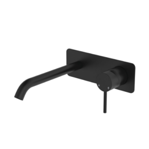 Fienza Kaya Basin Bath Wall Mixer Set Rectangular Plate 200mm Outlet Matte Black