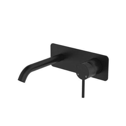 Fienza Kaya Basin Bath Wall Mixer Set Rectangular Plate 160mm Outlet Matte Black