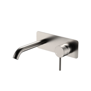 Fienza Kaya Basin Bath Wall Mixer Set Rectangular Plate 160mm Outlet Brushed Nickel