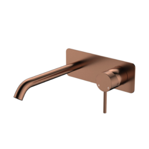 Fienza Kaya Basin Bath Wall Mixer Set Rectangular Plate 200mm Outlet Brushed Copper