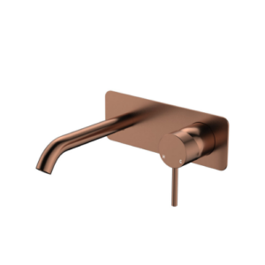 Fienza Kaya Basin Bath Wall Mixer Set Rectangular Plate 160mm Outlet Brushed Copper