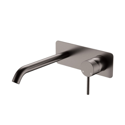 Fienza Kaya Basin Bath Wall Mixer Set Rectangular Plate 200mm Outlet Gun Metal