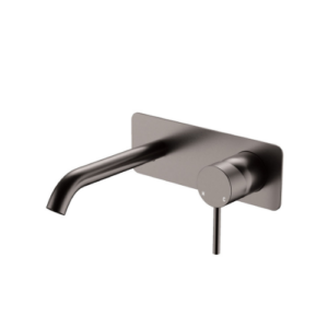 Fienza Kaya Basin Bath Wall Mixer Set Rectangular Plate 160mm Outlet Gun Metal