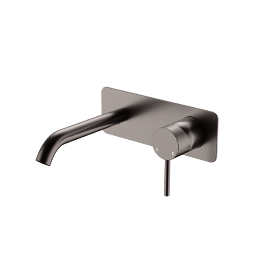 Fienza Kaya Basin Bath Wall Mixer Set Rectangular Plate 160mm Outlet Gun Metal