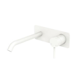 Fienza Kaya Basin Bath Wall Mixer Set Rectangular Plate 200mm Outlet Matte White