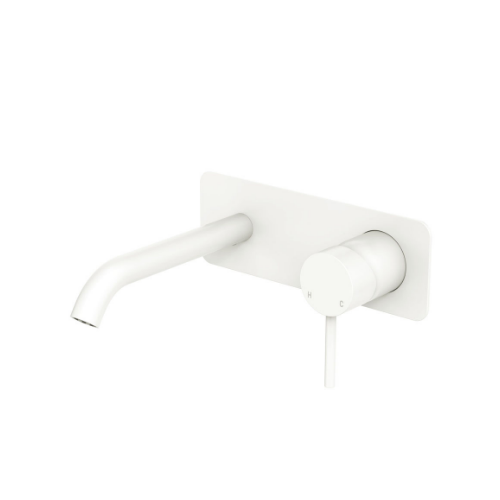 Fienza Kaya Basin Bath Wall Mixer Set Rectangular Plate 160mm Outlet Matte White