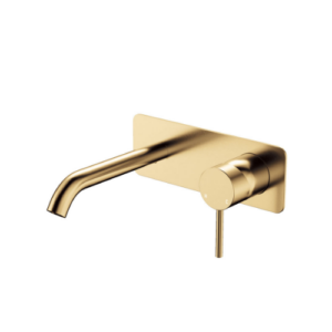 Fienza Kaya Basin Bath Wall Mixer Set Rectangular Plate 160mm Outlet Urban Brass