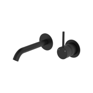 Fienza Kaya Up Basin Bath Wall Mixer Set Round Plates 160mm Outlet Matte Black