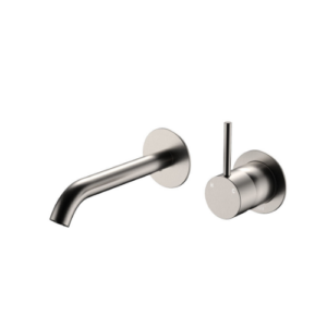 Fienza Kaya Up Basin Bath Wall Mixer Set Round Plates 160mm Outlet Brushed Nickel