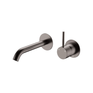 Fienza Kaya Up Basin Bath Wall Mixer Set Round Plates 160mm Outlet Gun Metal
