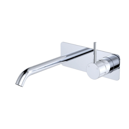 Fienza Kaya Up Basin Bath Wall Mixer Set Rectangular Plate 200mm Outlet Chrome