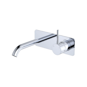 Fienza Kaya Up BasinB ath Wall Mixer Set Rectangular Plate 160mm Outlet Chrome