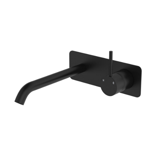 Fienza Kaya Up Basin Bath Wall Mixer Set Rectangular Plate 200mm Outlet Matte Black