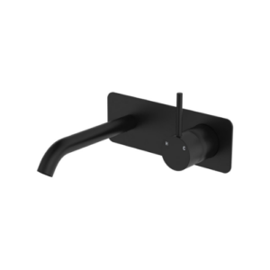Fienza Kaya Up BasinB ath Wall Mixer Set Rectangular Plate 160mm Outlet Matte Black