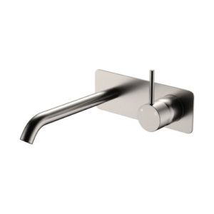 Fienza Kaya Up Basin Bath Wall Mixer Set Rectangular Plate 200mm Outlet Brushed Nickel