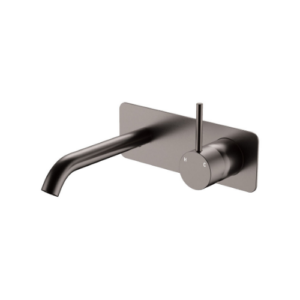 Fienza Kaya Up BasinB ath Wall Mixer Set Rectangular Plate 160mm Outlet Gun Metal