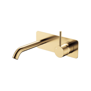 Fienza Kaya Up BasinB ath Wall Mixer Set Rectangular Plate 160mm Outlet Urban Brass