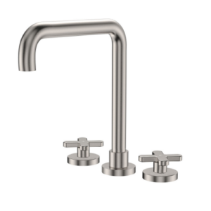 Fienza Kaya Squareline Hob Set Cross Taps Brushed Nickel
