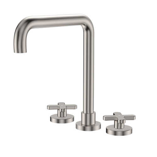 Fienza Kaya Squareline Hob Set Cross Taps Brushed Nickel