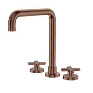 Fienza Kaya Squareline Hob Set Cross Taps Brushed Copper