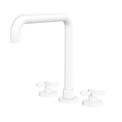 Fienza Kaya Squareline Hob Set Cross Taps Matte White