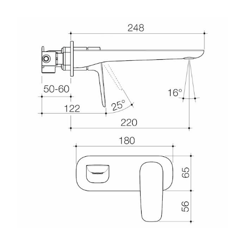Caroma Contura® II Wall Basin/Bath Mixer 220mm Brushed Brass - Image 2