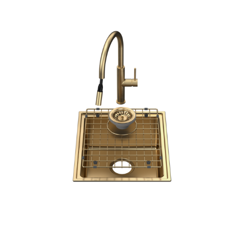 Caroma Urbane® II Single Bowl Sink with Liano II Pull Out Sink Mixer Brushed Brass - Image 2
